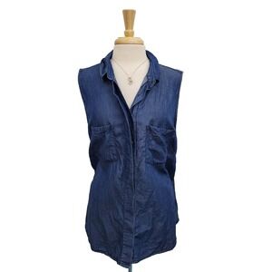 Kenneth Cole Reaction Womens Chambray Button Front Sleeveless Top Plus Size‎ 1X